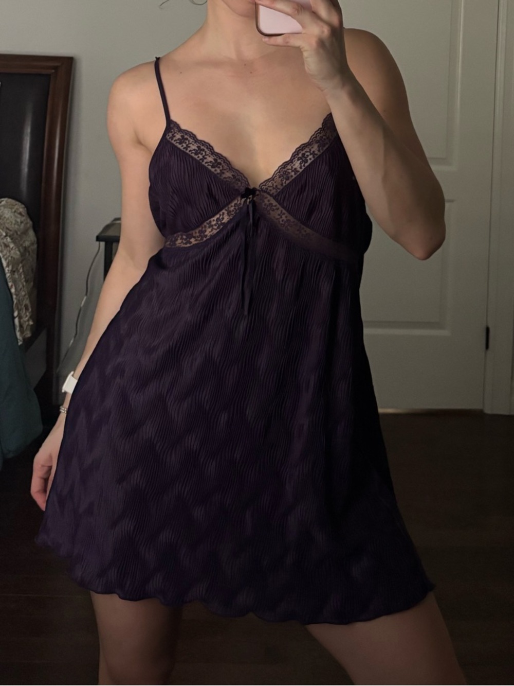 Silky Lace-Trim Chemise Slip Dress